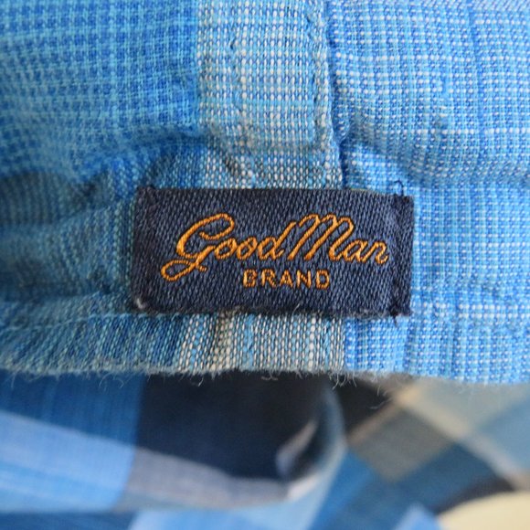 Good Man* Men's Short Sleeve Button Down Curved Hem Plaid Shirt~ Size Large - Picture 5 of 13